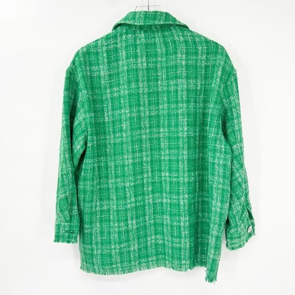 NWT ZARA Plaid Tweed Button Down Overshirt S Green - Picture 3 of 6